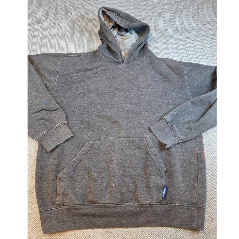 Spalding Mens Pullover Hoodie Charcoal Gray Medium Athleisure Distressed